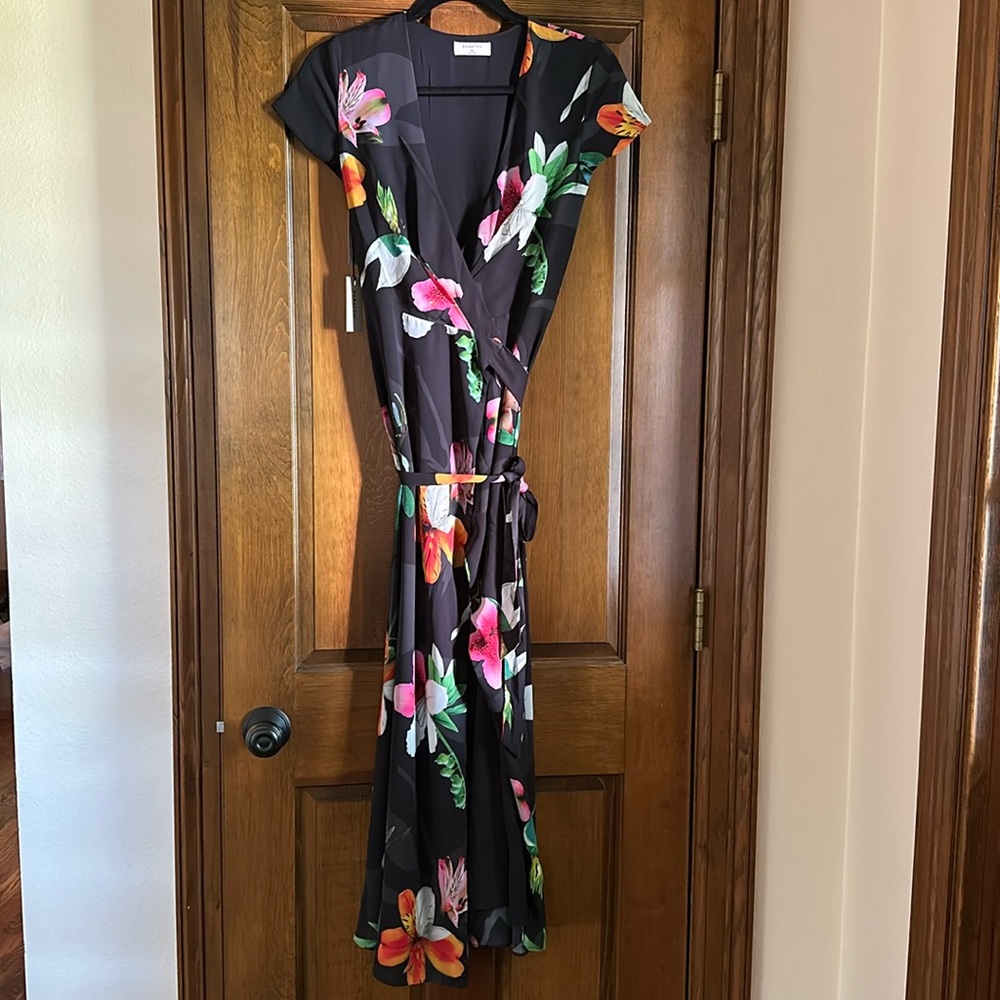 Babaton Black Floral Wrap Dress